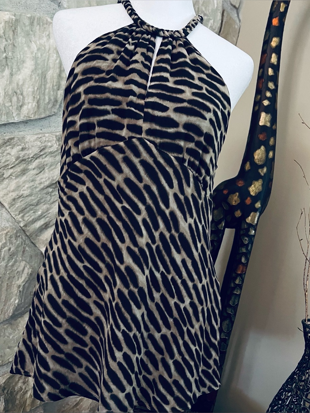 Micheal Kors Animal-Print Lined Top in Black and Tan Like New Size 14